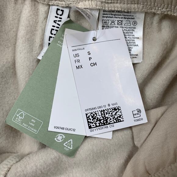 H&M Divided Joggers Womens S Small Ivory Fleece Lined High Waist Sweatpant - Picture 5 of 10